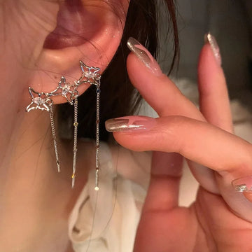 DAIIIBABYYY  -  Luxury Women's Asymmetric Butterfly Earrings Temperament Rhinestone Tassel Zircon Earrings Shiny Wedding Party Y2K Jewelry Gifts